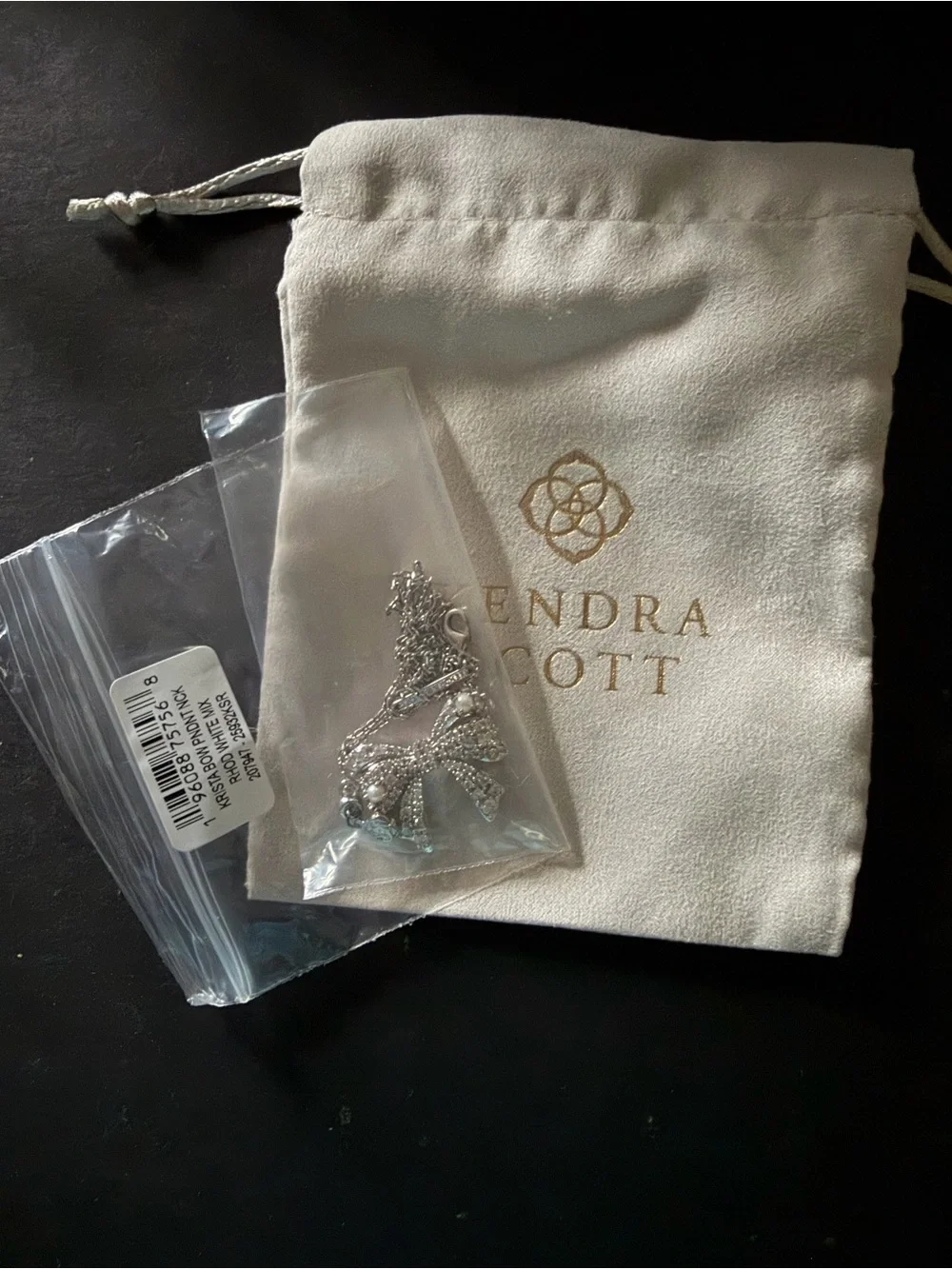 Kendra Scott Silver Crystal Bow Necklace with Pearl Accents